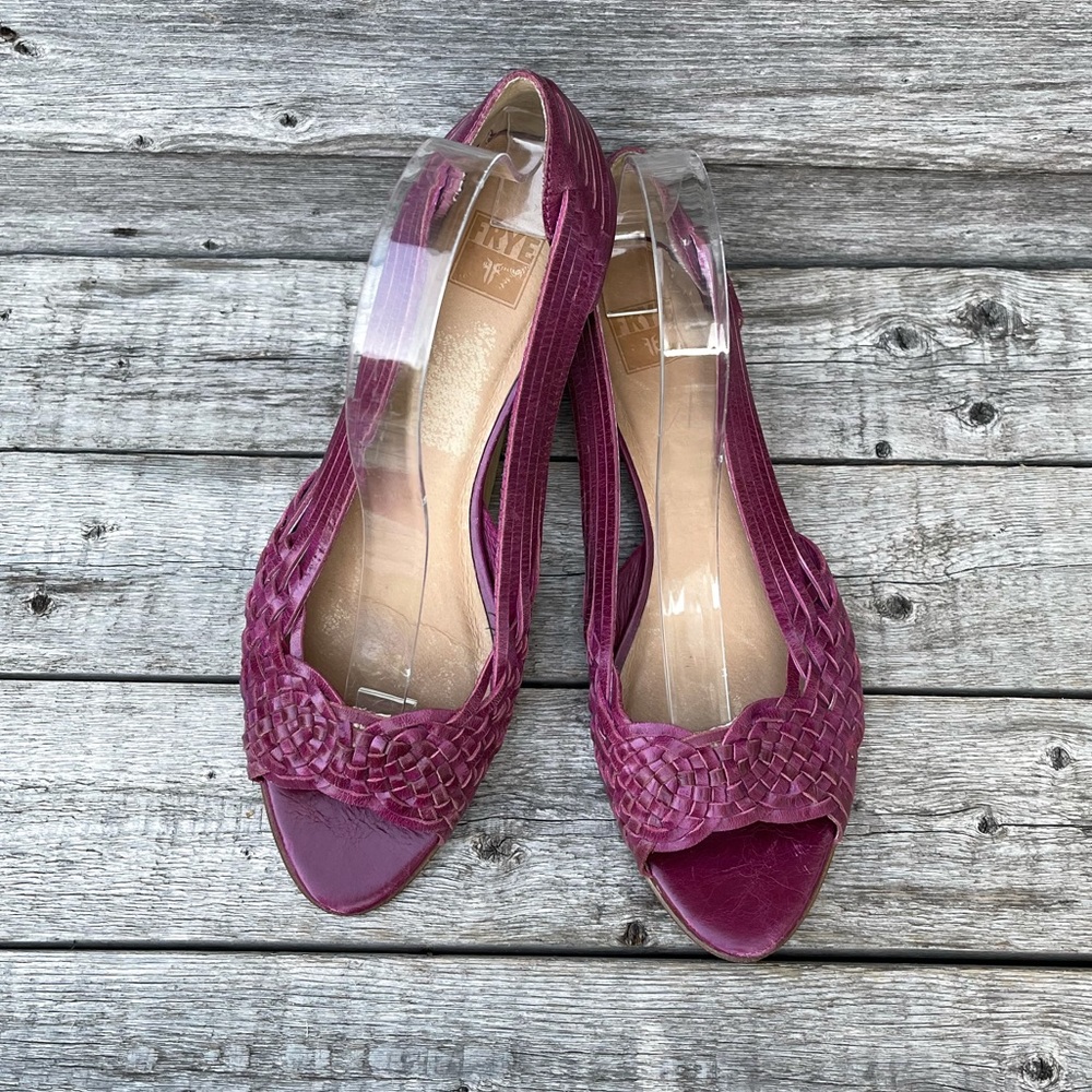 Frye Cameron Skimmer Woven Peep Toe Wedge Flat